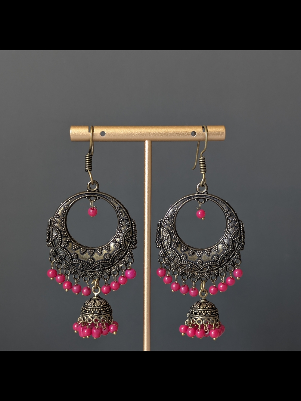 Hoop Earrings with Pink Beads